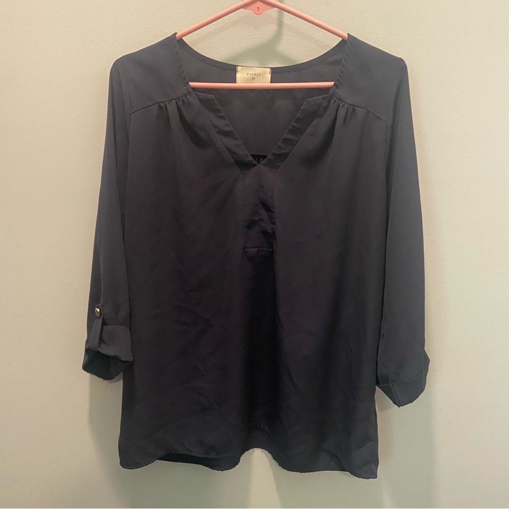 Everly Midnight Blue V-Neck Blouse